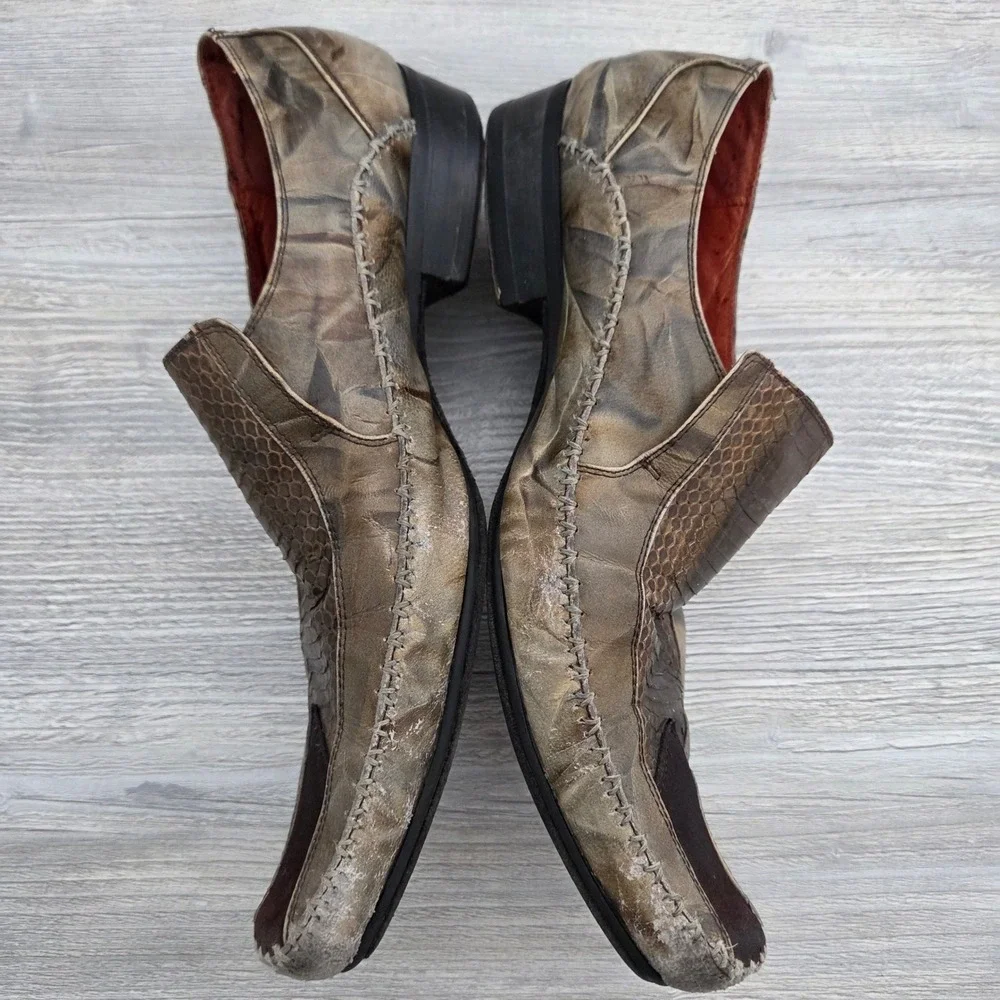 Robert Wayne Jacob Loafers Brown Snakeskin Embossed Square Toe Mens 7